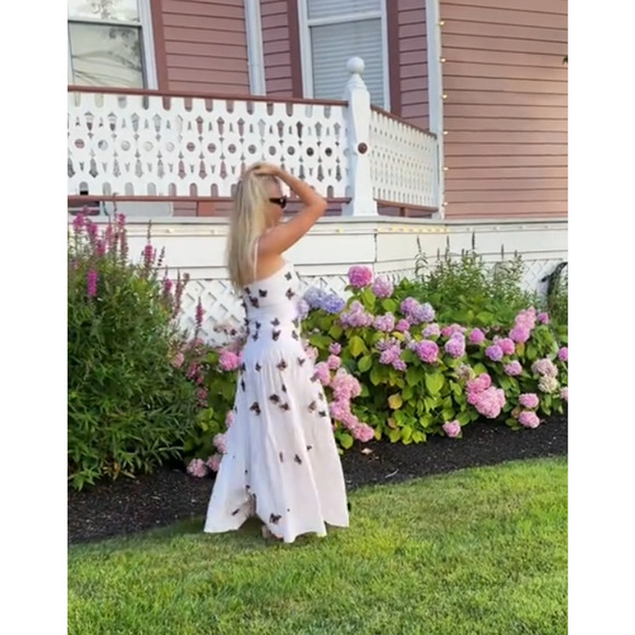 Agua By Agua Bendita Lima Embroidered Butterfly Linen Maxi Dress S - Picture 14 of 16